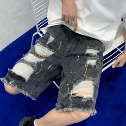 Men's Jeans Casual Denim Shorts Men Ripped Summer With Elastic Drawstring Waistband Pockets For A