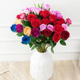 Decorative Flowers 5Pcs/Lot Artificial Rose Simulation Flannel Bouquet For Home Festival Wedding Decoration Valentine's Day Gifts