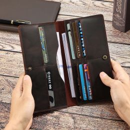 Wallets Fashion Vintage Men Women Long Purse Wallet Genuine Leather Credit Card Wallet Bifold First Layer Leather Wallet Male Slim Purse