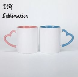 NEW DIY Sublimation 11oz Ceramic Mug with Heart Handle 320ml Cups with Colorful Inner Coating Special Water Bottle Coffee