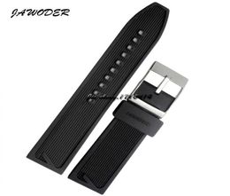 JAWODER Watchband 24mm Men Watch Bands Black Waterproof Diving Silicone Rubber Strap Stainless Steel Silver Pin Buckle for +Tools5560902