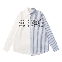 Designer T Shirt Blouse White Bear Printed Blouse Shirts Mens 2024 Summer Long Sleeve Turn Down Collar Letter Printed Striped Patchwork Shirt Mens Clothes FZ2404172