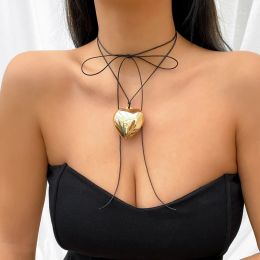 Chokers designer Goth Black Velvet Big Heart Pendant Choker Necklace for Women gold chain necklace Elegant Weave Knotted Bowknot Adjustabl
