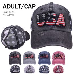 Chapéus de festa USA Bordados cartas bordadas Capinho de bordado de bordado de bordado para mulheres Visor Sun Washed Outdoor Sport Hat