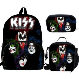 Bags 3pcs/set School Bags for Teen Girls&boys School Backpack Cute Kissing Rock Band Bookbag Lovely Satchel