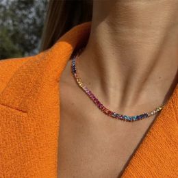 Necklaces Rose Gold Colour Rainbow Colourful Summer Hot Selling Jewellery Heart Shaped Tennis Chain Choker Necklace For Women
