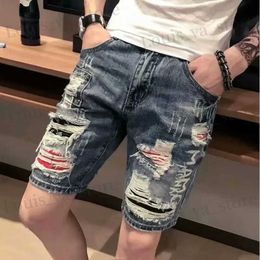 Men's Shorts Skinny Graphic Ripped Male Denim Shorts Multi Colour Slim Mens Short Jeans Pants Luxury Designer Trend 2024 Y2k Strtwear Retro T240419