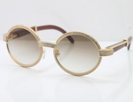 Good Quality Wood Full Frame Diamond Sunglasses 7550178 Round Vintage Unisex High end brand designer Glasses C Decoration gold Sun2816179