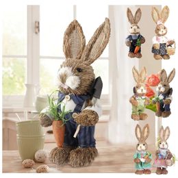 2Pcs Cute Straw Rabbits Bunny Decorations Easter Party Home Garden Wedding Ornament Po Props Crafts Handmade Decor 35cm 240408