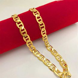 Pendant Necklaces Korea Gold 24K Necklace Gold Plating Side Necklace For Men Women Jewellery Gift 8MM50CM 240419