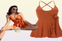 Fast delivery Women039s Tummy Control One Piece Swimsuit Swimdress Skirted Bathing Suit Y2008241365536