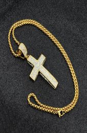 Religion Gold Color Iced Out Necklace Paving Cz Stainless Steel Crucifix Pendants Necklaces Jewelry Men Wome4976951