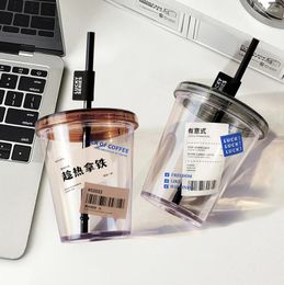 Water Bottles 520ml Creative Glass Coffee Straw Cup With Lid Heat-Resistant Bottle Beer Tea Drinkware Couple Mug