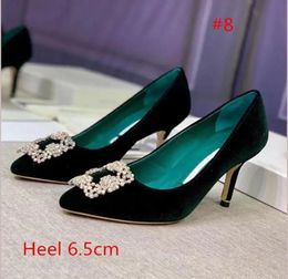 Summer Luxury Brands Satin Women Sandals Shoes Square Crystal Jewel Buckle Pumps Blue Grey Black White Sandalias With Box6893240