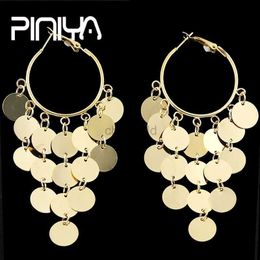 Other Fashion Tassel Sequins Big Round Coin Dangle Earrings Set For Women Crystal Beads Drop Earring Gold Color Statement Jewelry 240419