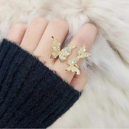 Cluster Rings Temperament Luxury Rhinestone Butterfly Female Personality Fashion Index Finger Net Couple Ring Accessories For Women