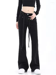 Women's Jeans Vintage Low Rise Black Lace Up Micro Flared Denim Cargo Pants Y2k Streetwear Mom Women Trousers Harajuku Aesthetic