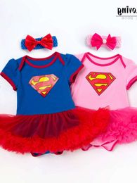 Superman Baby Short Sleeve Jumpsuit Two Piece Set 0-2 Year Old Girl Bodysuit Trendy Kids' Dress