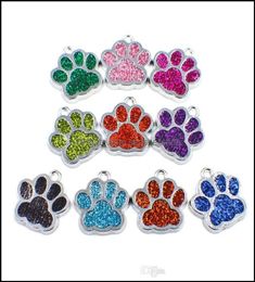 Charms Jewelry Findings Components 50Pcs Hc358 Bling Enamel Cat DogBear Paw Prints Hang Pendant Fit Rotating Key Chain Keyrings B9722156