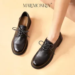 Casual Shoes Retro Oxford Women Brand Designer 2024 Spring Genuine Leather Lace-up Non-slip Mid Heel Office Female Handmade