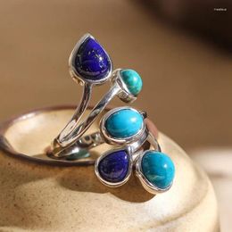 Cluster Rings BOCAI S925 Silver Jewellery Fashion Elegant Lady Phoenix Stone Collocation Lapis Ring