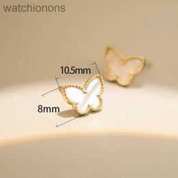 Womens Top Grade Vancelfe Original Designer Earrings Leaf Titanium Steel White Fritillaria Inlaid with Butterfly Earrings Trendy Jewelry with Logo