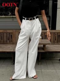 Women's Pants White Satin High Waist Elegant Women Floor-Length Pleated Trousers Office Ladies Baggy Summer Autumn Thin 2024