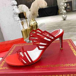 Thin Heel Ladies Sexy Pumps Fashion Designer Ladies Bling Bling Diamond Strap Slip on Shoes Brand Female Peep Toe Leather Shoes