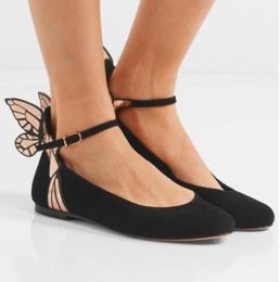 Sophia Webster butterfly wings flats round toe flats black suede leather mules ballet angel wings shoes dress flats shoes4474088