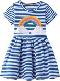 Children's girls cotton long sleeve casual cartoon decal striped Jersey dress