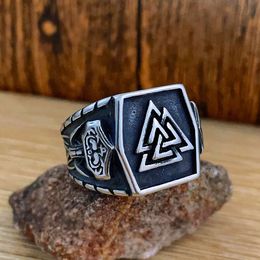 Nordic New Viking Stainless Steel Triangle Sign Ring Japanese and Korean Fashion Hip Hop Style Titanium Mens