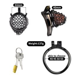 Metal Mesh Male Chastity Cage, Stainless Steel Black Chastity Device for Men with 2 Cock Ring Set Penis Locked Cage Breathable and Comfortable Chastity Belt(black tiny)