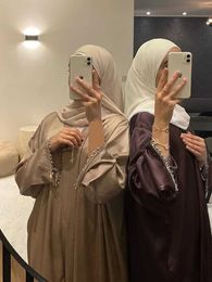 G1KN Ethnic Clothing New Muslim Elegant Abaya Cuff Beading Islam Black Dress Dubai Long Woman Evening Robe Kaftan Moroccan Wedding Caftan Ramadan d240419
