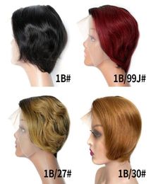 Side Part Short Bob Frontal Closure Glueless Wig 150 Pixie Cut Natural Human Hair Peruvian Virgin Straight Lace Front Wigs For Bl7886095