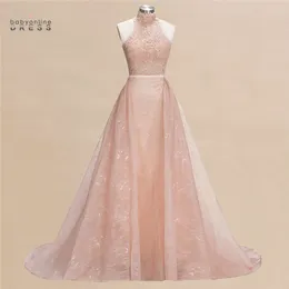 Party Dresses Candy Pink A-Line Long Evening Dress Halter Prom Gowns Lace Formal Women Backless Custom Make