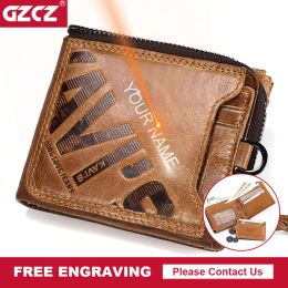 Wallets Customize Men Wallet Genuine Leather Zipper Coin Purse Bifold Short Mini Card Holders Top Quality Male Multicard Slots Wallets