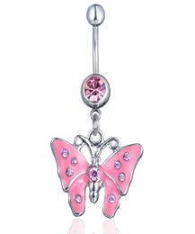 D0235 3 Colours Pink Colour Nice Butterfly style belly ring with piercing body jewlery navel8710758