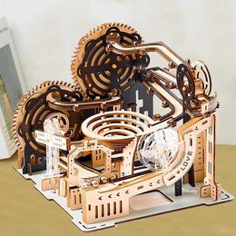 3D Puzzles 3D Wooden Puzzle Marble Run Set DIY Assembly Building Model Kit STEAM Engine Educational Toys for Adult Kids Birthday Gifts 240419