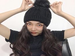 Women039s Onepiece Wig Autumn Winter Knitted Plush Cap One Long Curly Bonnet Natural Big Wavy Curly Synthetic Hair Wig Hat8410554