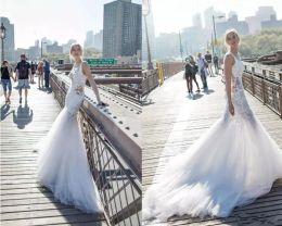 Pnina Tornai 2024 Wedding Dresses Lace Applique Jewel Sweep Train Sleeveless Bohemian Bridal Gowns Plus Size Beach Mermaid Wedding Dresses