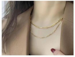 Chains Sell Stainless Steel Oval Rec Dainty Paperclip Link Chain Necklace For Girls Design Gold Plated Women Choker328v7051847