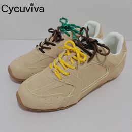 Casual Shoes Unisex Suede Leather Flat Men Women Lace Up Air Mesh Lover's Sneakers Male Designer Runner