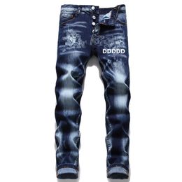 men jeans pants man designer jeans for man pant luxury light blue slim fitting Hip-hop Ripped Pants Black Digital Printed Holes Trousers Motorcycle Sexy Denim Jeans 38
