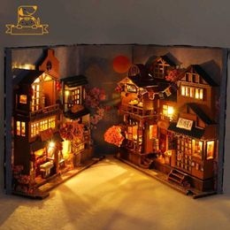 3D Puzzles 3D Wooden Booknook Puzzle Toy Book Nook Bookshelf Build Bookend Model Creative DIY Stand Miniature Dollhouse Figurine Decor Gift 240419