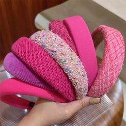 AISHG Rose Red brimmed Sponge Hair Band Women Fairy Temperament Headband Tweed Fabric Hoop Hairband Girls Hair Accessories 240321