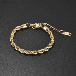 Chain 2/3/4/5mm Gold Colour Bracelet Stainless Steel Twist Cuban Chain Bracelet For Women Men Chain Bracelet Jewellery Gifts Wholesale d240419