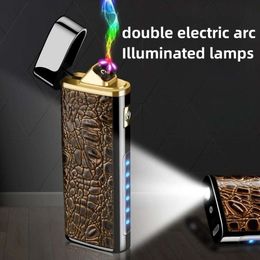 Metal Outdoor Windproof Pulse Double Arc Flameless Electric Lighter LED Display Power with Light Portable Lighter High-end Gift