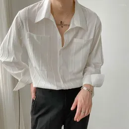 Men's Casual Shirts Male With Pocket Striped Shirt Plain Regular Tops Fashion Man 2024 Social Korean Style Elegant I Trendyol Button Up
