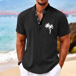 Men's Casual Shirts New Hawaiian Shirt For Mens Summer Clothing Short-Slved Top 3d Coconut Tr Print Vacation Apparel Oversized Male Henley Shirt T240419