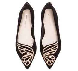 Sophia Webster Lady suede Leather Dress Shoes Butterfly Wings Embroidery Sharp Flat Shallow Women039s Single Shoes Size 346915187